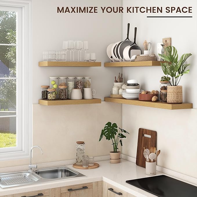 Floating Shelves for Wall, 2 Large Wall Mounted Shelves with Invisible Brackets, Long Wood Floating Wall Shelf Shelves for Living Room, Bedroom, Kitchen, (Oak, 24" W x 9" D x 1.5" H)-Ruum Studio Home
