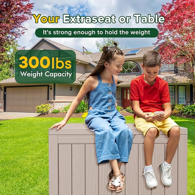 45 Gallon Outdoor Storage Box Waterproof Lockable Resin Deck Box Large, Patio Storage Bin for Pool Accessories Cushion Furniture, Garden Tools, UV-Resistant Outside Delivery Light Coffee-Ruum Studio Home