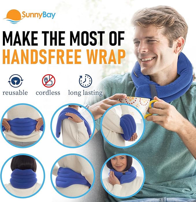 SunnyBay Microwave Heating Pad, Microwavable Heated Neck and Shoulder Wrap, Hands-Free Weighted Moist Hot or Cool Pack, Soft Fleece Cover and Flaxseed Filling, 26 Inch Length, SkyBlue-Ruum Studio Home