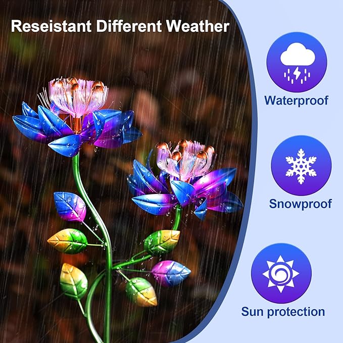 Solar Wind Spinners Blue Twin Flowers for Yard and Garden, Solar Windmill Garden Whirligig Kinetic Spinners Decor for Lawn, Patio, Yard, Metal Wind Outdoor Sculpture-Ruum Studio Home