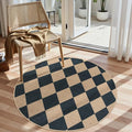 Lahome Checkered Round Entryway Rug 4ft, Circle Indoor Outdoor Patio Rug Washable Farmhouse Easy Jute Kitchen Rugs, Contemporary Non Slip Round Carpet for Bedroom Front Porch-Ruum Studio Home