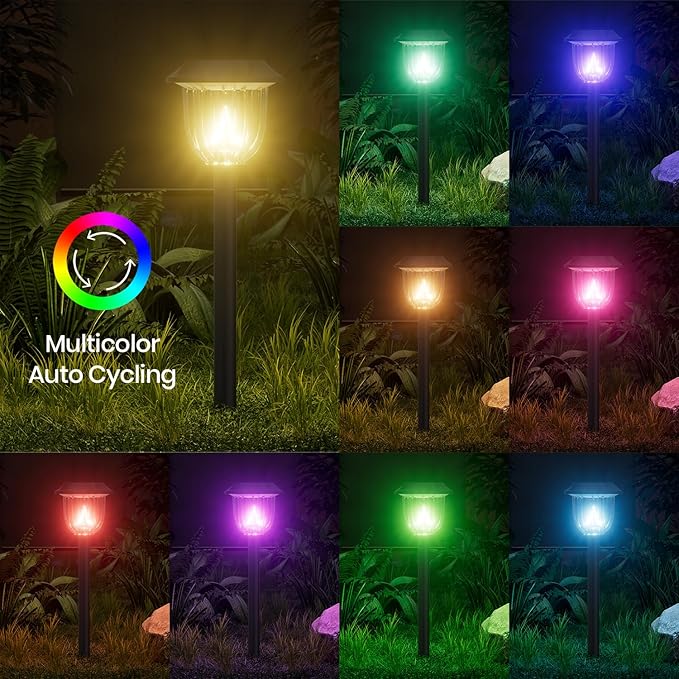 AOSEA 2 Pack Solar Pathway Lights Outdoor Waterproof - Auto RGB Color Changing Solar Lights, IP65, 12H Bright, Durable Plastic - Perfect for Garden & Walkway-Ruum Studio Home