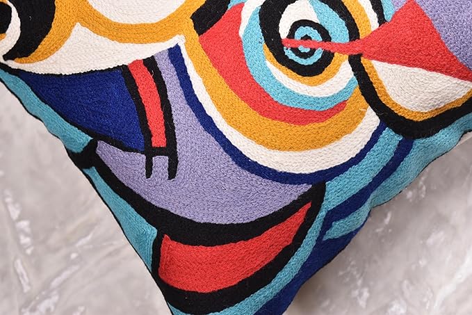 Kandinsky Improvisation Modern Decorative Pillow Cover Black Abstract Toss Pillows Farmhouse Chair Cushion Contemporary Pillow Mid-Century Chair Cushions Hand Embroidered Pillow Wool Size 18x18-Ruum Studio Home