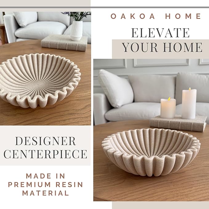 OAKOA Beige Resin Large Decorative Bowls for Home Decor - Decorative Bowl for Keys Entryway Table - Decorative Fruit Bowl Decor - Purse Bowl-Ruum Studio Home