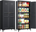 Metal Storage Cabinet with Doors and Shelves,Black Storage Cabinet with Leg,Metal Pantry Cabinets,Ventilated Pantry Closet,Tall Large Cupboard for Home,Kitchen,Dining/Living/Laundry Room-Ruum Studio Home