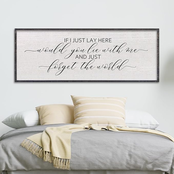 LuZhiQiang If I Lay Here Would You Lie With Me Sign Wall Decor 40"×15" Wood Framed Master Bedroom Above Over Bed Inspirational Wall Art (Black)-Ruum Studio Home