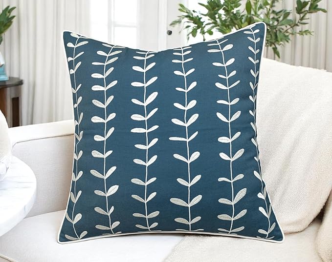 VAGMINE Embroidered Lollipop Pillow Cover - 20x20 Inches Square - 100% Cotton Teal Decorative Cushion Cover - Subtle Modern Pattern - Vibrant Accent for Sofa, Bed, Chair, Living Room-Ruum Studio Home