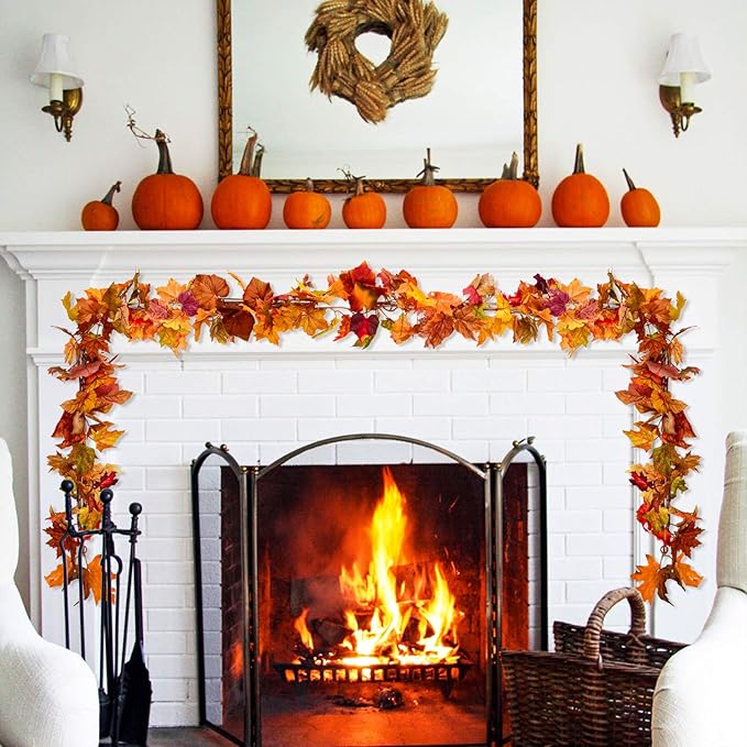 Lvydec 4 Pack Fall Maple Garland - 5.9ft/Strand Artificial Fall Foliage Garland Realistic Maple Leaves Autumn Decor for Home Wedding Halloween Thanksgiving Party (Mixed Color)-Ruum Studio Home