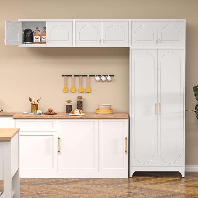 Wall Cabinet with Doors, Small Hanging Cabinet for Kitchen Pantry, Metal Overhead Cabinets for Dining, Living Room, Bathroom, 16" D x 32" W x 15" H, White, Assembly Required-Ruum Studio Home