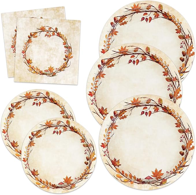 Homlouue 200 Pcs Fall Paper Plates and Napkins, Watercolor Disposable Dinnerware Set, Autumn Leaves Thanksgiving Party Supplies, Serve 50 Guests-Ruum Studio Home