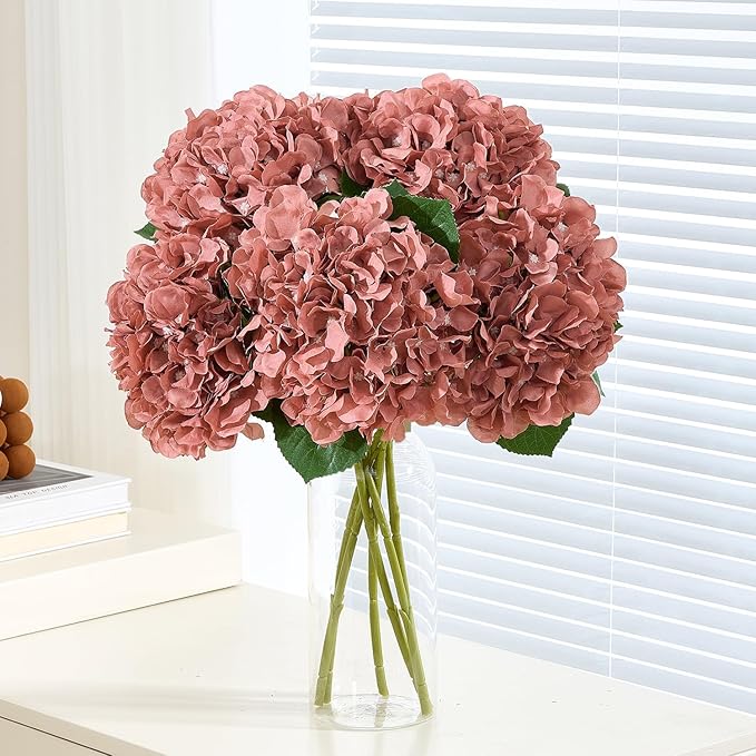 8Pcs Dusty Rose Fake Flowers Silk Hydrangea Artificial Flowers Bouquets Faux Hydrangea Stems for Home Table Centerpieces Wedding Party Decoration-Ruum Studio Home
