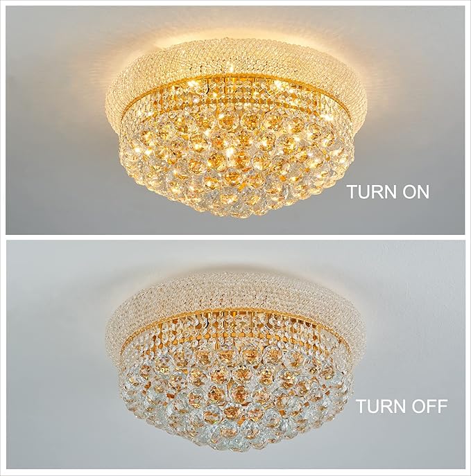 9-Light Crystal Flush Mount Chandelier Ceiling Light Fixture for Living Room Dining Room Bedroom Foyer Entryway Hallway Closet Bathroom (Gold D22)-Ruum Studio Home