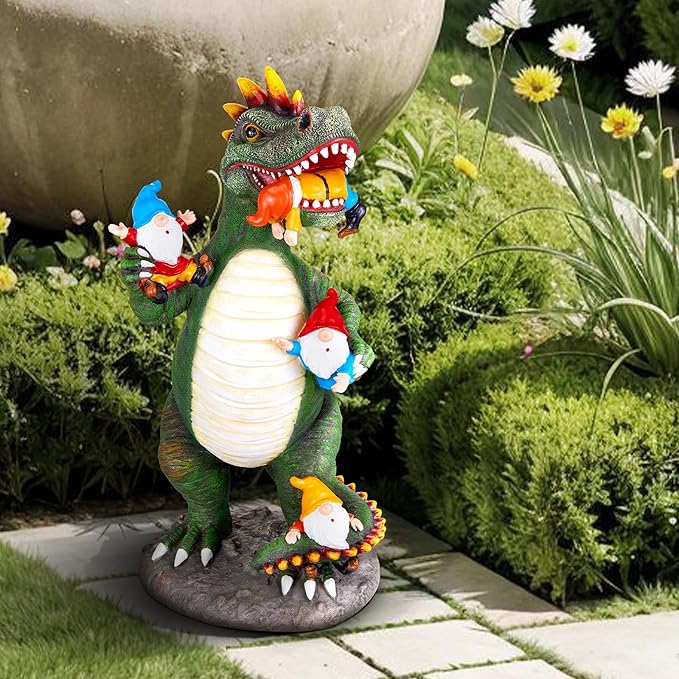 Dinosaur Eating Gnomes Garden Decor Statue - Funny Dinosaur Gnome Massacre Outdoor Decor for Yard, Patio, Lawn Ornaments - Garden Gifts for Mothers Day, Housewarming, Festival-Ruum Studio Home