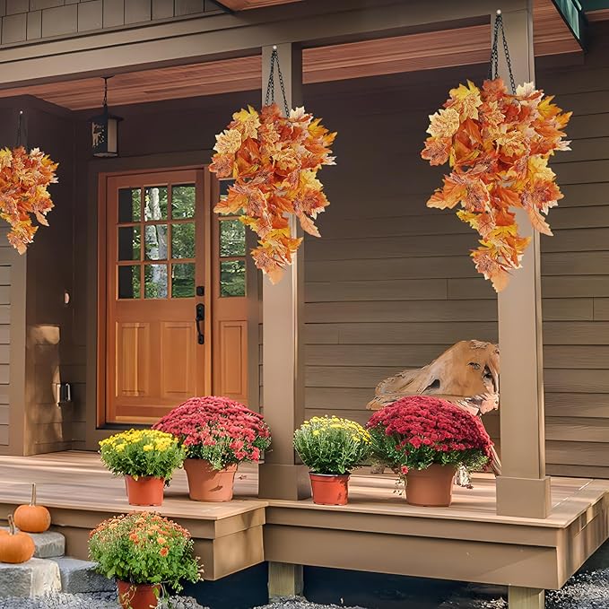 RECUTMS Fall Leaves Fall Decorations for Home Clearance Fall Decor Leaf Fall Decorations Fall Decorations for Home Thanksgiving Decorations Hanging Plants Indoor Artificial Wall Decor(Orange)-Ruum Studio Home