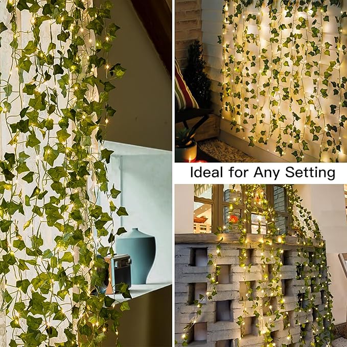 suddus Vines with Light for Bedroom, 200 LED Fairy Lights with Vines, Ivy Curtain Lights for Dorm, Wedding, Party, Wall, Indoor, Outdoor Decor, 6.5ft x 6.5ft-Ruum Studio Home