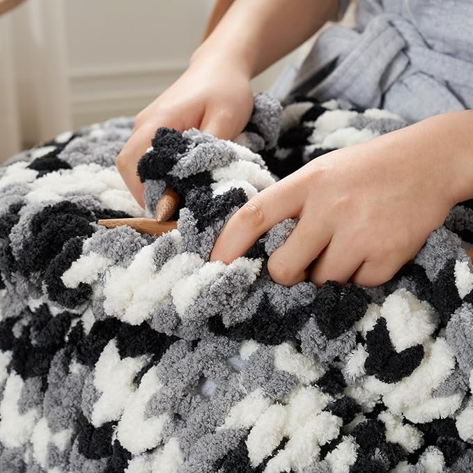 Amélie Home Chunky Knit Throw Blanket for Couch, Soft Chenille Crochet Blanket for Sofa, 50"x60", Space-Dyed Black-Ruum Studio Home