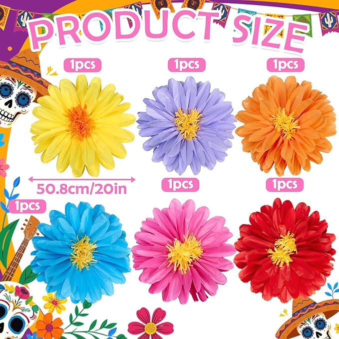 Homarkable 6 Pcs Large Tissue Paper Flowers, 20 Inch Handcrafted Giant Paper Flowers for Mexican Party Summer Wedding Birthday Backdrop Baby Shower Nursery Craft Outdoor Wall Decor-Ruum Studio Home