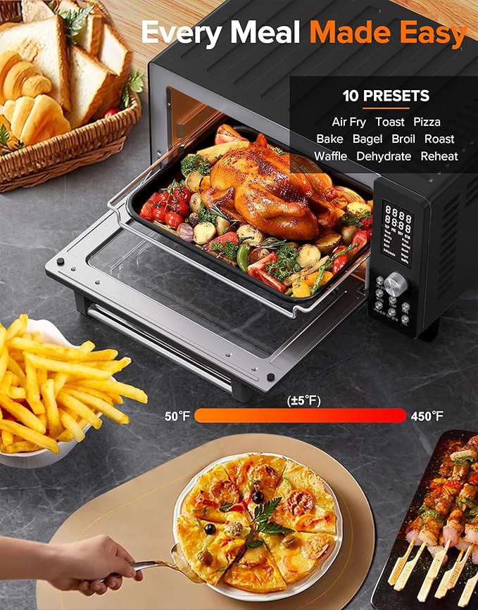 Nuwave Bravo Pro Smart Air Fryer Toaster Oven Combo, Airfryer Convection Oven Countertop, 12-in-1 Functions with Quicker & Even Crisp Technology, 1800W, 50-450°F, PFAS-Free, 21QT, Black-Ruum Studio Home