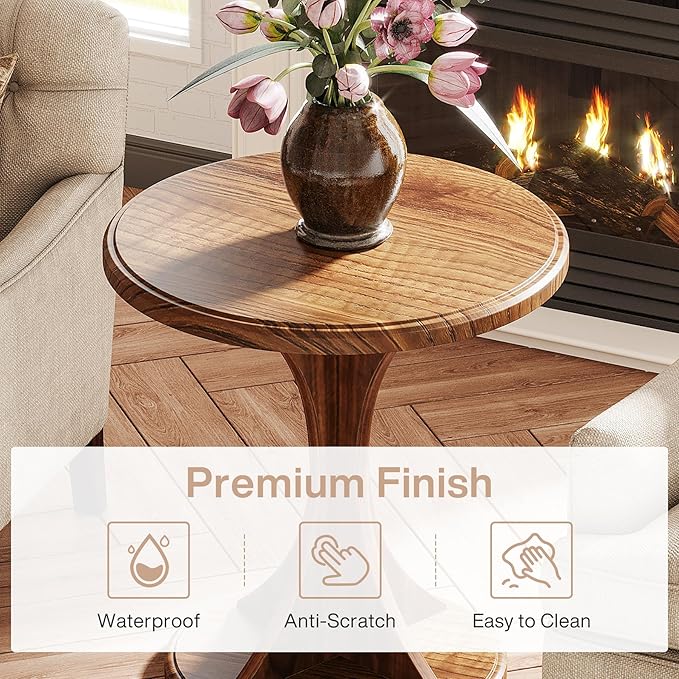 Tribesigns Round End Table for Living Room, Wood Side Table Set of 2, Mid-Century Bedside Nightstand for Bedroom, Accent Table, Easy Assembly, Vintage Brown-Ruum Studio Home