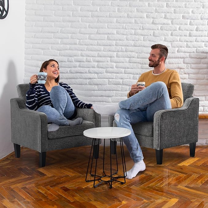 VINGLI Accent Chairs Set of 2 for Living Room, Light Grey Mid Century Modern Chair Soft Chenille Sofa Chair Upholstered Comfy Arm Chairs for Bedroom, Play Room, Apartment-Ruum Studio Home