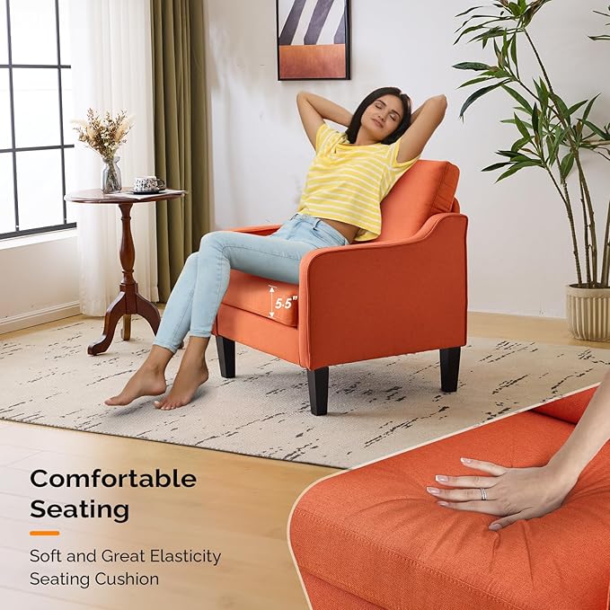 VINGLI Accent Chairs Set of 2 Living Room Chairs Burnt Orange Reading Chair for Bedroom Scooped Arm Chair Mid Century Modern Accent Chairs Upholstered Comfy Chair for Apartment, Waiting Room-Ruum Studio Home