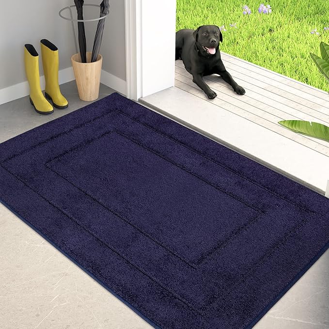 PURRUGS Dirt Trapping Door Mat 34" x 59", Non-Slip/Skid Machine Washable Entryway Area Rug, Dog Doormat, Super Absorbent Welcome Mat for Muddy Wet Shoes and Paws, Navy Blue-Ruum Studio Home