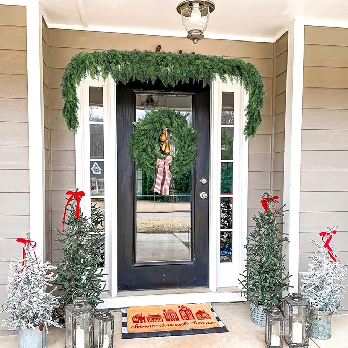 Hananona 6 FT 2 Pcs Artificial Cedar Garlands, Real Touch Winter Cedar Garland, Green Artificial Greenery Pine Garland for Table, Mantle, Wall, Indoor, Outdoor Christmas Decorations (2, 6 FT)-Ruum Studio Home