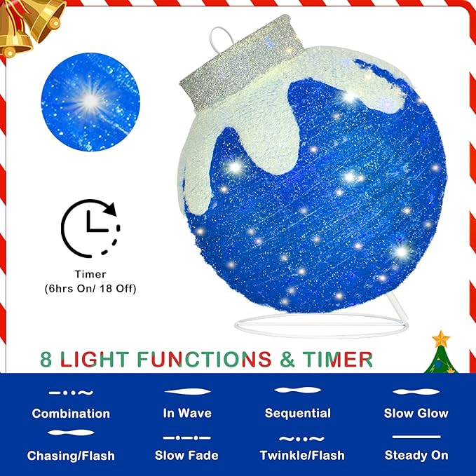 BRIGHTDECK Outdoor Christmas Ornaments, Lighted Pop-Up Outdoor Holiday Ball Decoration with 80 LED Lights, 8 Light Modes, Lighted Collapsible Holiday Decorations for Yard, Home (Blue)-Ruum Studio Home