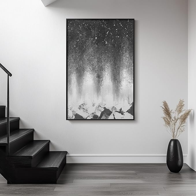 Framed Black and White Abstract Wall Art, Modern Large Canvas Paintings Artwork for Walls, Minimalist Abstract Starry Night Art Prints Pictures for Living Room Hallway Bedroom Office Bathroom Wall Decor 24x36 Inch-Ruum Studio Home
