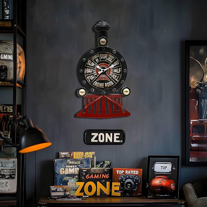 YOUKI Vintage Train Wall Decor,Steampunk Clock,Train Gifts for Men,Man Cave Clock,Wall Art for Office Bedroom-Ruum Studio Home