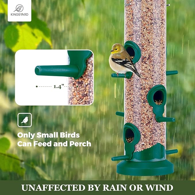 Kingsyard 2 Pack Tube Bird Feeders for Outdoors Hanging, Premium Hard Plastic Bird Feeder with 6 Feeding Ports, Weatherproof & Steel Hanger, Attracting for Wild Birds (Green)-Ruum Studio Home