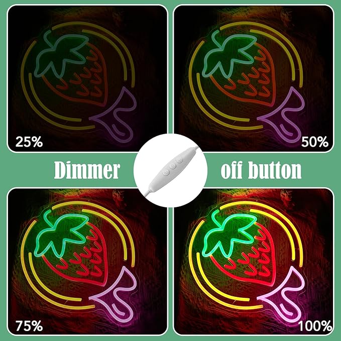 Strawberry Neon Sign USB Powered Sweet Fruit Led Light Up Sign Dimmable Funny Neon Light Wall Decoration for Home Kitchen Fruit Market Dessert Shop Farmhouse Restaurants-Ruum Studio Home