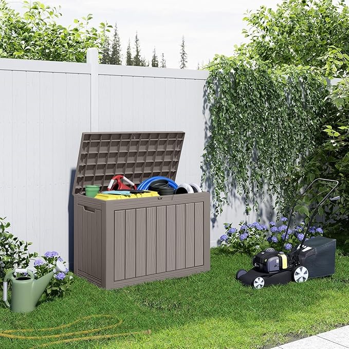 45 Gallon Deck Box,Resin Outdoor Storage Box with Lockable for Patio Furniture, Pool Accessories, Garden Tools Waterproof Outside Storage Box, Black-Ruum Studio Home