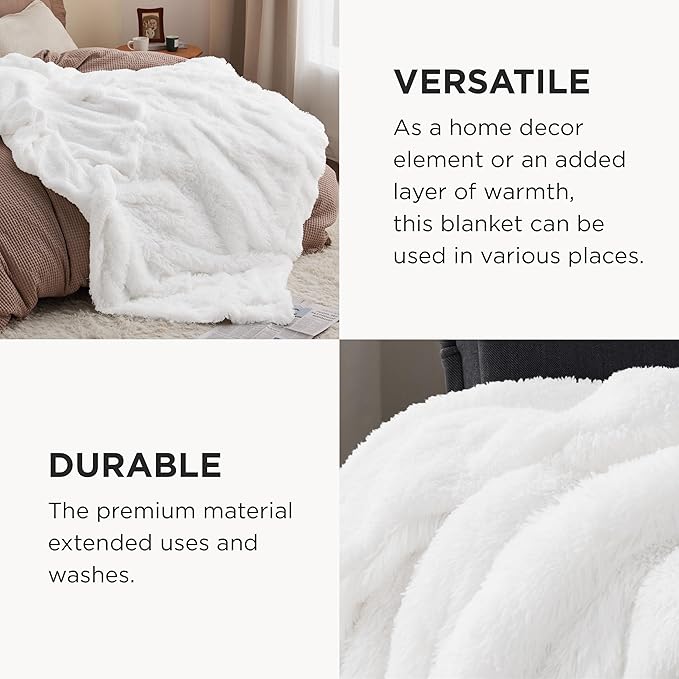 Bedsure GentleSoft Fluffy White Blankets Queen Size for Bed, Thick Sherpa Faux Fur Fleece Fuzzy Plush Winter Warm Heavy Soft Queen Blankets, Bedroom Decor White Gifts Cozy Gifts for Women Men, 90x90-Ruum Studio Home