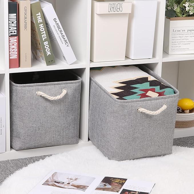 Bidtakay Grey Baskets [2-Pack] Shelf Baskets for Storage 16" X 11.8" X 11.8" Large Fabric Rectangular Decorative Storage Basket Organization Bins for Shelves Closet Home Organization(Grey)-Ruum Studio Home