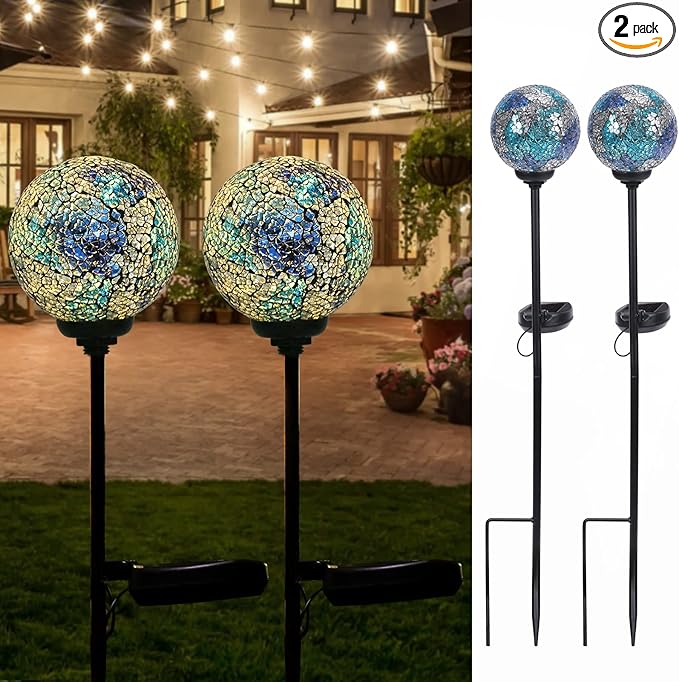 VCUTEKA Mosaic Solar Light, Solar Garden Decorative Lights Outdoor Waterproof LED Pathway Stake Light for Landscape Patio Yard Deck Walkway Decoration, 2 Pack-Ruum Studio Home
