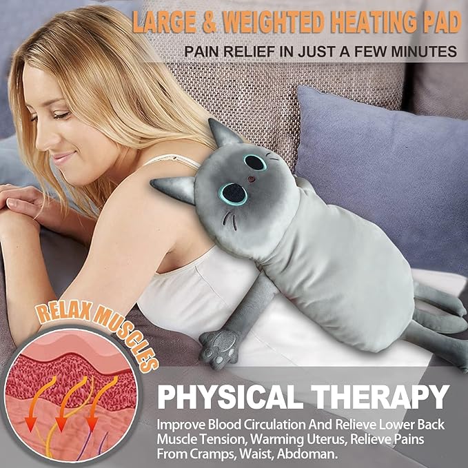 Microwave Heating Pad for Cramps Pain Relief, 22 * 13'' Moist Microwavable Stuffed Animal Period Menstrual Heating Pads for Back, Neck Shoulder and Knee, Big Siamese Cat-Ruum Studio Home