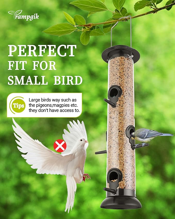 Bird Feeder Premium Hard Plastic for Wild Bird Feeders for Outdoors,Tube Bird Feeders for Outdoors Hanging,14 Inch 6 Port Black,Pack of 1-Ruum Studio Home