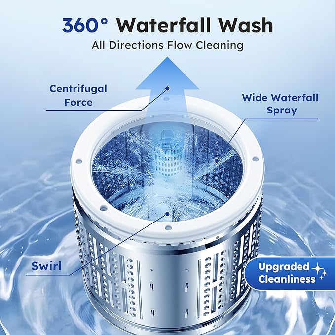 1.0 Cu.ft Portable Washing Machine for Home & Apartment, Full-Automatic Clothes Washer with 6 Water Level & 10 Wash Cycles, Drain Hose Included, White-Ruum Studio Home