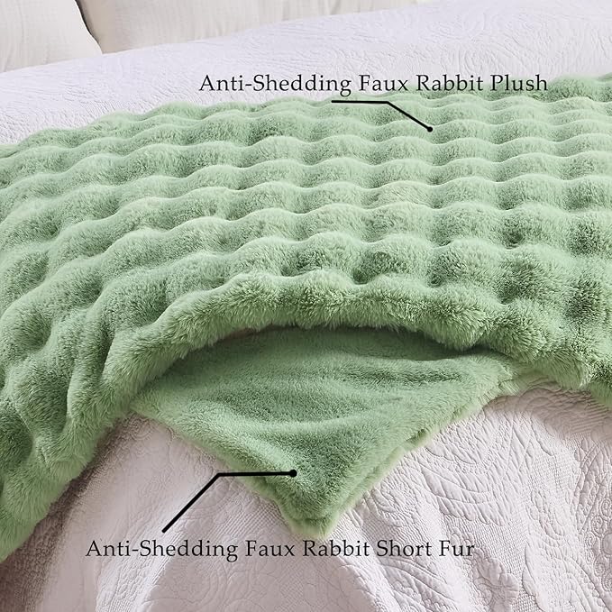 BENVWE Fluffy Faux Fur Throw Blanket for Couch, Soft Plush Thick Cozy Fuzzy Luxury Minky Bubble Blanket for Home Living Room Decor Gift for Women, Sage Green, 63" x 80", 1100GSM-Ruum Studio Home