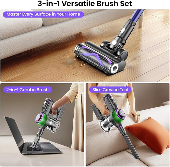 Cordless Vacuum Cleaner,600W 65KPA Dual Motor Vacuum for Home with AI Auto Suction,70Min Runtime,Stick Vacuums with Self-Standing Design,LED Headlights for Carpet,Hardwood Floors,Pet Hair,Tile-Ruum Studio Home
