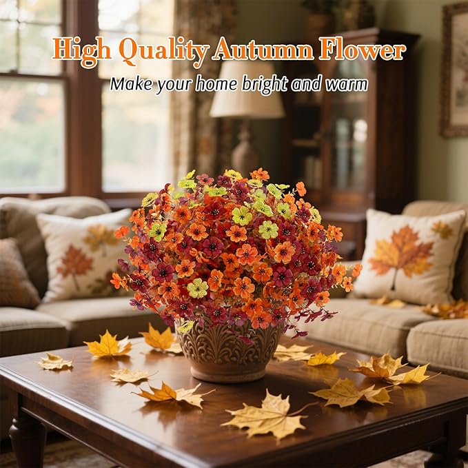 12 Bundles Artificial Fall Flowers Faux Mums for Outdoor Indoor, Artificial Plants Daisy Faux Plants Fake Mums for Fall Decor Pots Patio Garden Porch Autumn (Orange，Brown，Yellow) (12)-Ruum Studio Home