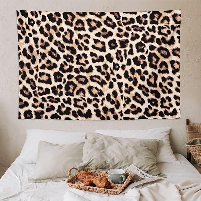 HZOHNAGO Leopard Print Tapestry Rustic Brown Leopard Wild Animal Printed Wall Tapestry Painting Wall Hanging for Bedroom Living Room Dorm 90" W x 60" H-Ruum Studio Home