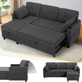 84 Inches Fabric Sectional Sofa w/Pull Out Sofa Bed & Adjustable Back, Tufted L Shaped Couch w/Storage Chaise, Sleeper Sectional Sofa w/USB Port & Cup Holders for Living Room, Grey-Ruum Studio Home