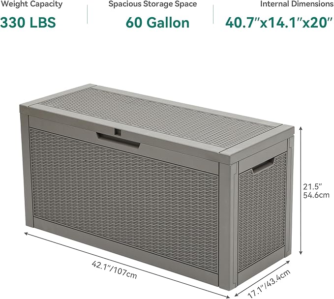 YITAHOME 60 Gallon Resin Deck Box, Weather Resistant Outdoor Rattan Storage Box, Lockable Indoor Outdoor Storage for Supplies and Essentials, Taupe-Ruum Studio Home
