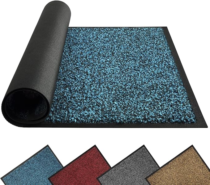 Mibao Front Door Mat, Dirt Trapper Welcome Mat for Outdoor Indoor, Non-Slip Waterproof Doormat, Durable Machine Washable Low Profile Entry Rug for Back Door Outside Patio Porch, 48" x 24", Blue-Ruum Studio Home