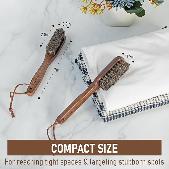 Takavu Horsehair Laundry Stain Brush Set (2 Pack) - Soft Bristle Spot Cleaner for Delicate Fabrics, Clothes Pre-Wash, Gentle Garment Care Tool-Ruum Studio Home