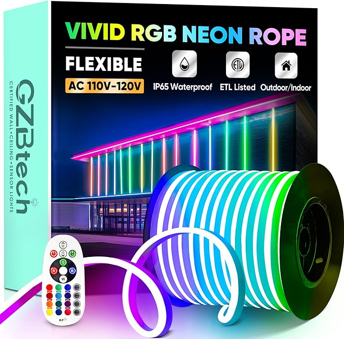 GZBtech RGB LED Neon Rope Lights 133FT/40M, AC 110-120V Waterproof Color Changing LED Rope with Remote Controller, Dimmable Multi Color Neon Rope Lighting for Indoor Outdoor Commercial Use-Ruum Studio Home
