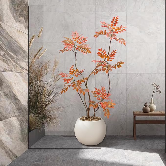 Artificial Mahonia Fortunei Tree 5FT,Tall Fake Plant Artificial Sumac Tree, Faux Plants Indoor Fake Plants Decor with Pots for Home Office Bathroom Bedroom Living Room Decorations Housewarming-Ruum Studio Home