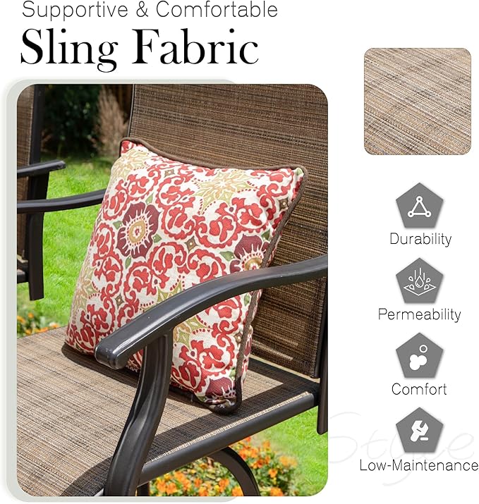 Sophia & William Outdoor Bar Set, Patio Bar Table and Chairs Set, Bar Height Patio Set - 4 x Swivel Bar Chairs(Brown), 1 x Rectangular Bar Table(Black)-Ruum Studio Home